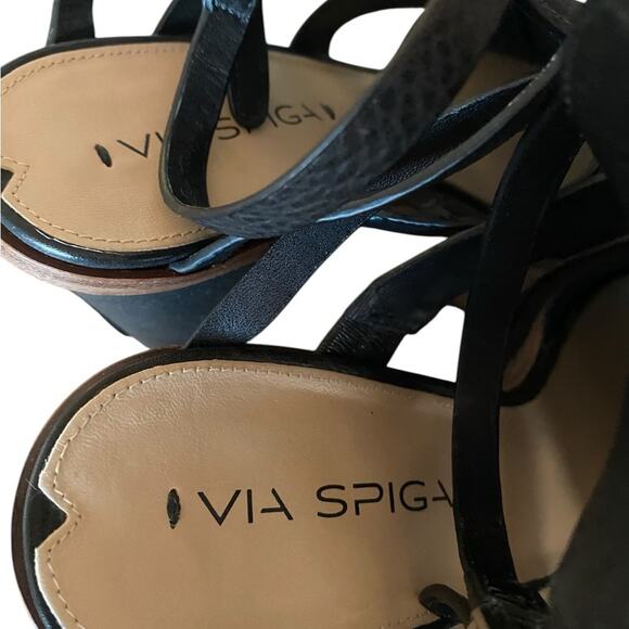 Via Spiga Brandina Black Leather Block Heel Strappy Sandals Open Toe size 8.5 - Picture 7 of 9